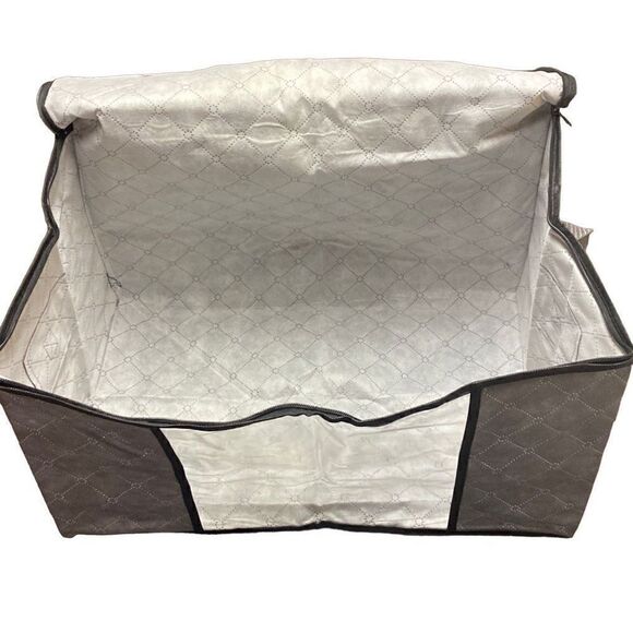 2 Pack Fabric Storage Container Zip Top Grey With Handles And Window 21”x14”x12” - Picture 3 of 4